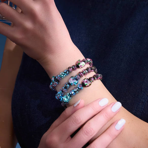 Black Bouquet | .925 Sterling Silver | Firefly Glass Diamond Hearts Bracelet