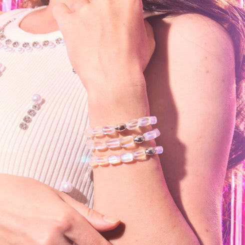 Rainbow White | .925 Sterling Silver | Mermaid Glass Pebble Bracelet