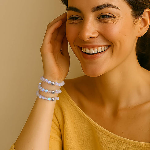 Rainbow White | Silver | Mermaid Glass Bead Bracelet