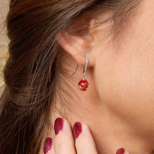 Ruby | .925 Sterling Silver | Firefly Glass Huggie Earrings