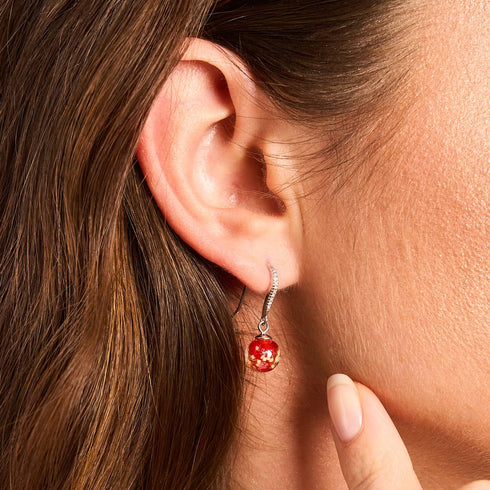 Ruby | .925 Sterling Silver | Firefly Glass Huggie Earrings