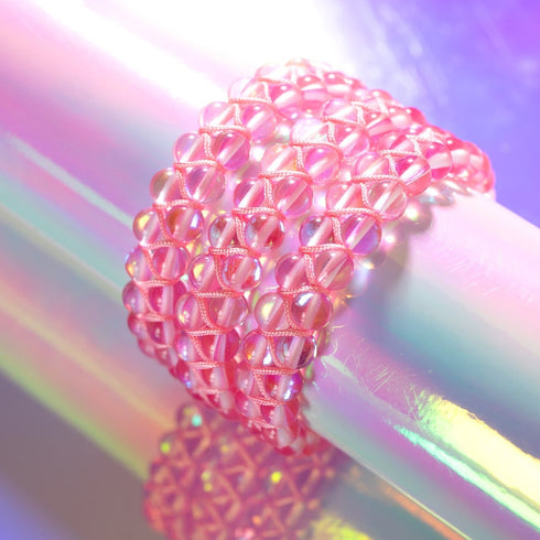 Pink Nebula | Silver | Double Galaxy Glass Bracelet