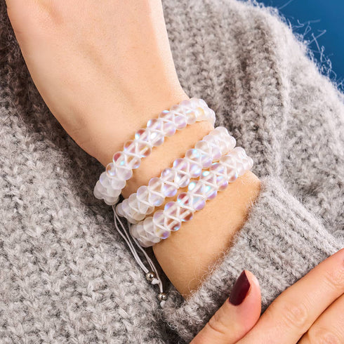 Rainbow White | Silver | Double Mermaid Glass Bracelet