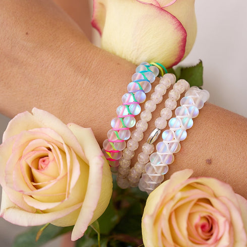 Rainbow White | Silver | Double Mermaid Glass Bracelet