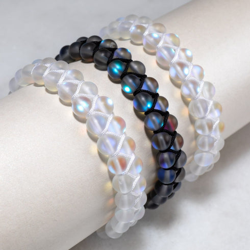 Rainbow White | Silver | Double Mermaid Glass Bracelet