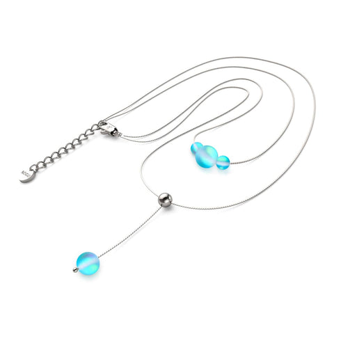 Aquamarine | Silver | Mermaid Glass Cascade Double Pendant