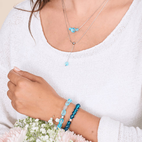 Aquamarine | Silver | Mermaid Glass Cascade Double Pendant