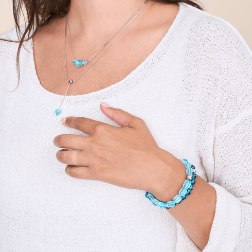 Aquamarine | Silver | Mermaid Glass Cascade Double Pendant