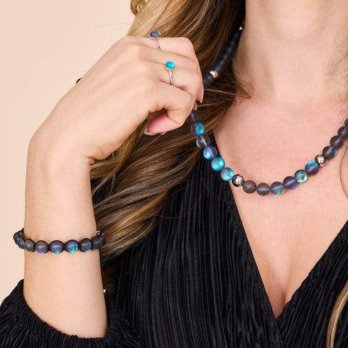 Grey | Silver | Mermaid Glass Statement Necklace