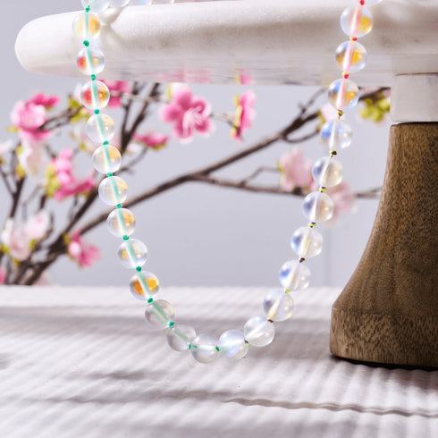 Rainbow White | Silver | Mermaid Glass Knotted Necklace