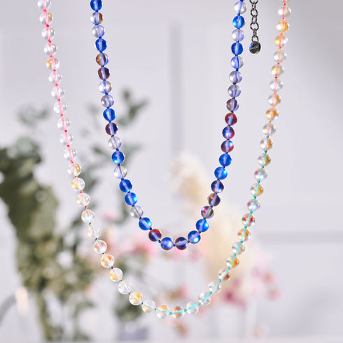 Rainbow White | Silver | Mermaid Glass Knotted Necklace