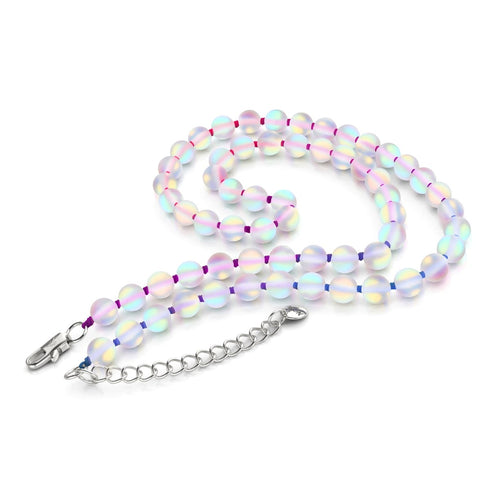Rainbow White | Silver | Mermaid Glass Knotted Necklace