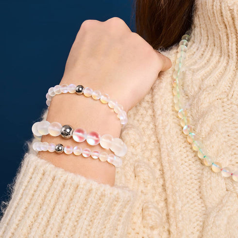 Rainbow White | Silver | Mermaid Glass Knotted Necklace