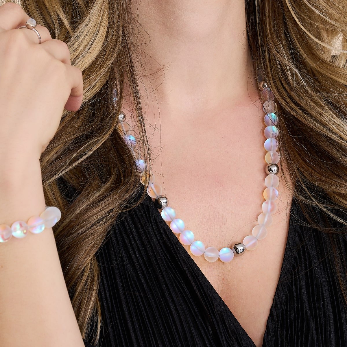 Rainbow White | Silver | Mermaid Glass Statement Necklace