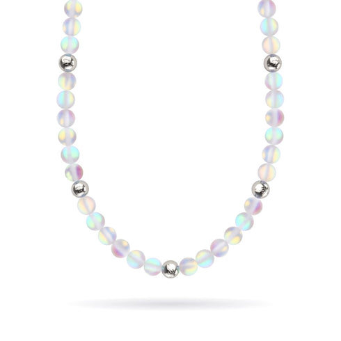 Rainbow White | Silver | Mermaid Glass Statement Necklace