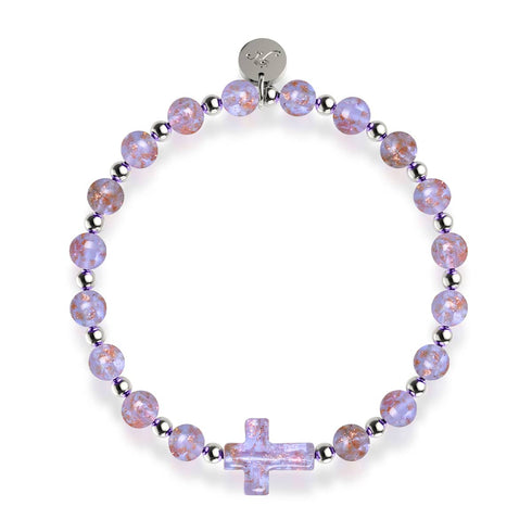 Lilac | Silver | Firefly Glass Cross Bracelet