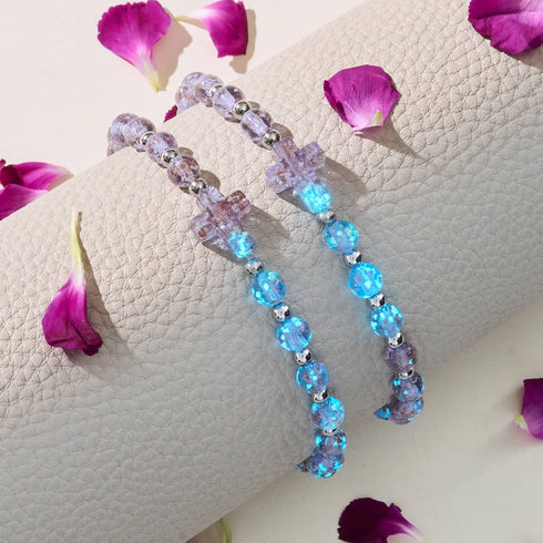 Lilac | Silver | Firefly Glass Cross Bracelet