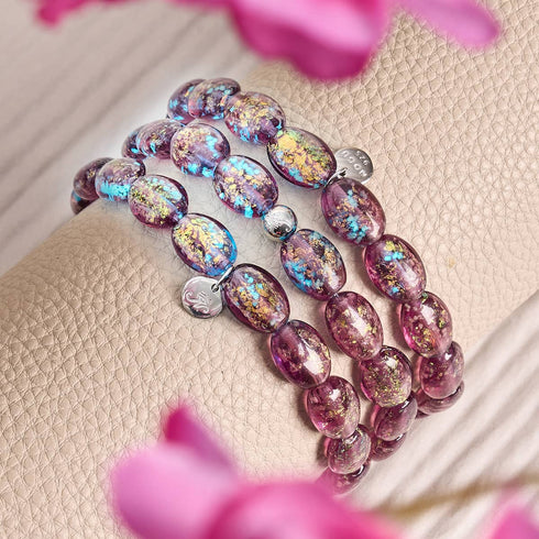 Amethyst Spark | .925 Sterling Silver | Firework Glass Pebble Bracelet