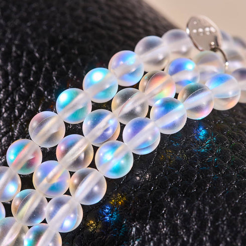Rainbow White | Silver | Mermaid Glass Bead Bracelet