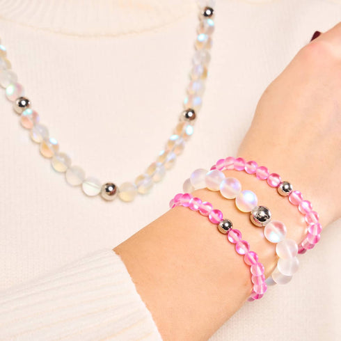 Pink | Silver | Mermaid Glass Bead Bracelet