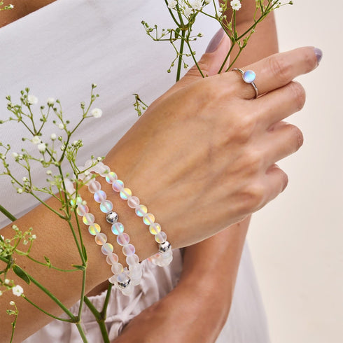 Rainbow White | Silver | Mermaid Glass Bead Bracelet