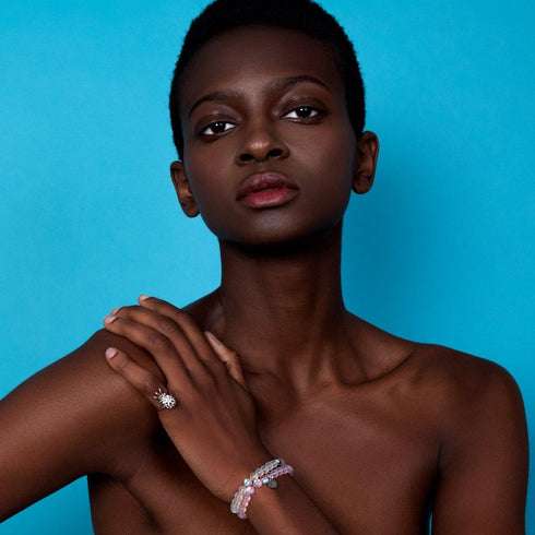 Rainbow White | Silver | Mermaid Glass Bead Bracelet