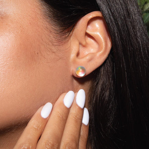 Rainbow White | .925 Sterling Silver | Mermaid Glass Stud Earrings